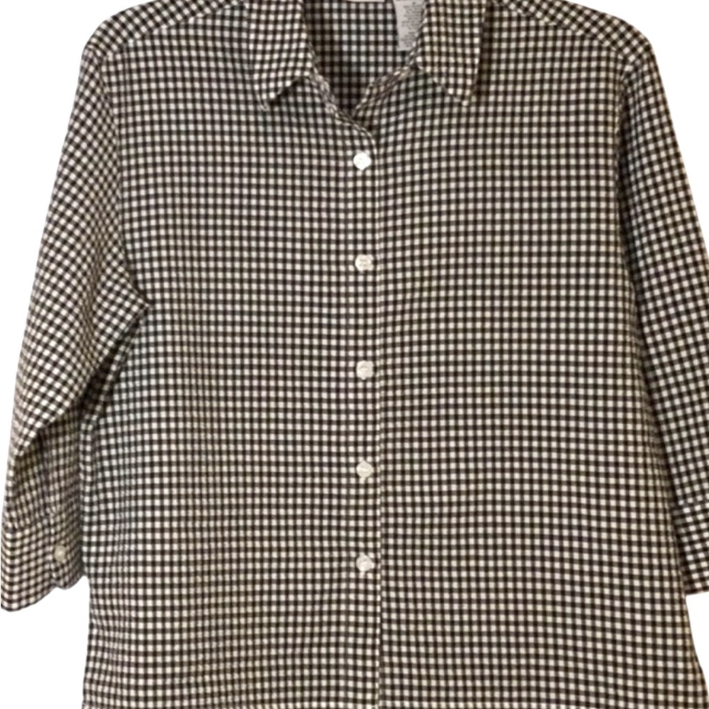 Black White Gingham Seersucker 3/4 Sleeve Collared Button Down Jacket Shirt Top - Picture 5 of 8